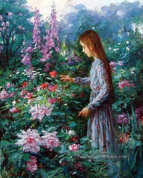 fille cueillant des fleurs Peinture à l'huile